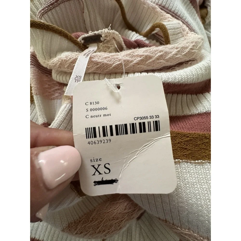 NWT Free People Stripe Turtleneck Sweater &‎ Chevron Mini Skirt Set XS Neutral